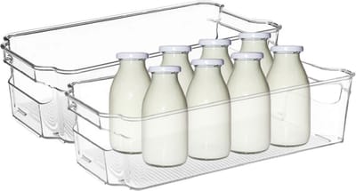 5Five Koelkast/keuken organizer mand/bak - 2x - transparant - kunststof - L31 x B15 x H9 cm - groente/fruit lade - 5 liter