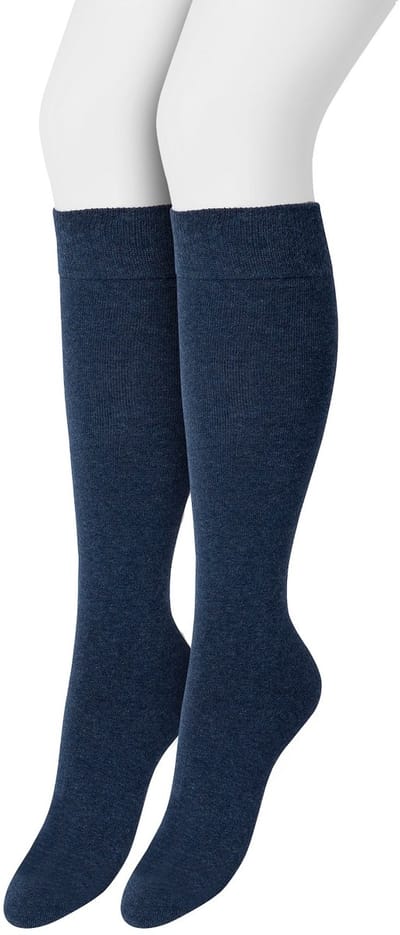 Bonnie Doon Dames Kniekousen Donker Blauw maat 35/38 - 2 paar - Knie Kousen - 2-pack - Multipack - Uitstekend draagcomfort - Cotton Knee High - Zakt niet af - Effen - OEKO-TEX - Donkerblauw - Gemeleerd - Dark Blue Heather - OL834302.196