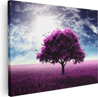 Artaza Canvas Schilderij Landschap - 40x30 cm - Klein - Wanddecoratie Boom - Muurdecoratie Natuur - Schilderijen Op Canvas - Paars