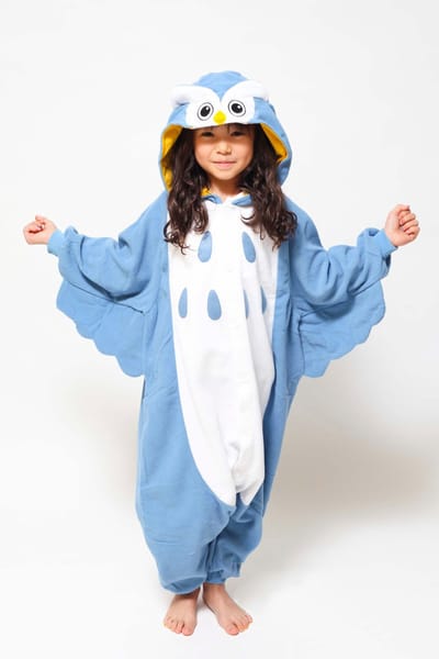 KIMU® Onesie Blauwe Uil Pak - Maat 140-146-152 - Uilenpak Kostuum Blauw - Vogelpak Kinder Pyjama Jumpsuit Huispak Jongen Meisje Fleece Overall Festival