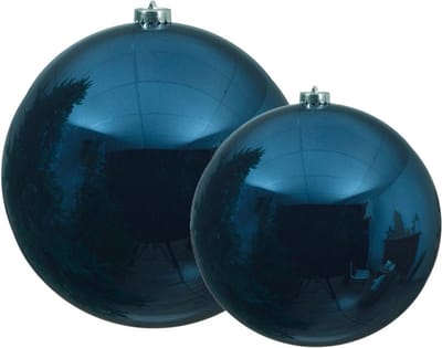 Decoris grote kerstballen - 2x stuks - blauw - Dia 14 en 20 cm - kunststof - kerstversieringen