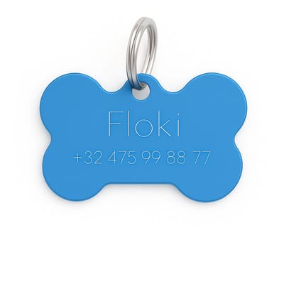 Lovelockers® | Hondenpenning inclusief graveren | Gegraveerde Penning Bot | Blauw | maat L 38 x 26 mm | incl 2 regels gravering | Luxe honden penning