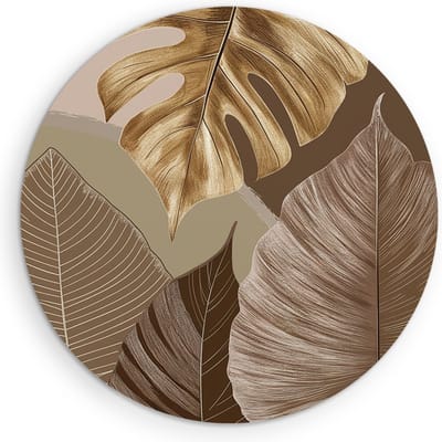 Saammp Muurcirkel Hout - Goud blad - Beige - Landschap - Natuur - Ø 90 - Wandcirkel - Wanddecoratie Cirkel - Muurdecoratie Woonkamer - Slaapkamer decoratie - Rond Schilderij