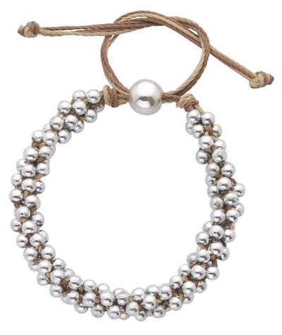 Behave - Armband - Bruin taupe Koord met zilverkleurige bolletjes