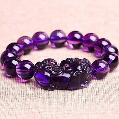 Bracelet en améthyste Pixiu, porte-bonheur, richesse, Feng Shui chinois, perles, cadeau d'anniversaire, pour femme et homme 14mm purple