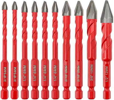 10-Delige Hardmetalen Droogboorset met Zeskantschacht voor Tegels, Keramiek, Hout en Kunststof
