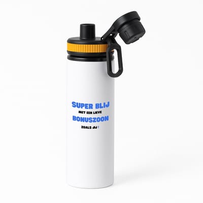 Hacebo® - super blij met een lieve bonuszoon zoals jij waterfles met draaidop oranje - Zoon - de liefste bonuszoon - verjaardag - cadeautje voor zoon - zoon artikelen - kado - geschenk - water fles - 850ML