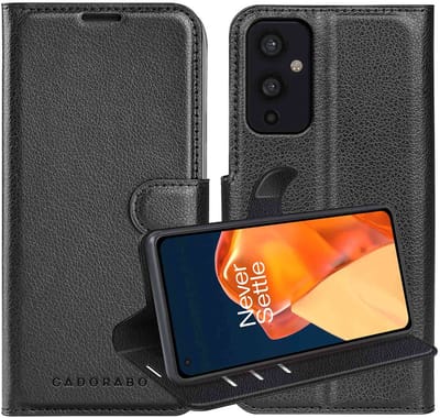 Cadorabo Hoesje geschikt voor OnePlus 9 in PHANTOM ZWART - Beschermhoes met magnetische sluiting, standfunctie en kaartvakje Book Case Cover Etui