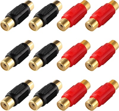 RCA Koppelstuk - Adapter Verbinding - Audio Verbindingen - Goudcoating - 12 stuks - Zwart Rood