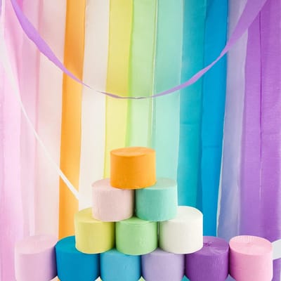 Crêpe Papier Rollen - Gekleurd Knutselpapier - Feestdecoratie Knutselen - 12 Verschillende Kleuren - 4.5cm x 25m - Assorti