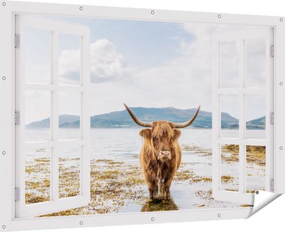 Gards Tuinposter Doorkijk Voetpad naar Strand en Zee - 180x120 cm - Tuindoek - Tuindecoratie - Wanddecoratie buiten - Tuinschilderij