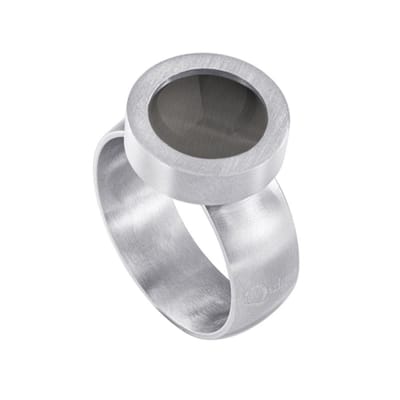 Quiges RVS Schroefsysteem Ring Zilverkleurig Mat 16mm met Verwisselbare Cat's Eye Grijs 12mm Mini Munt