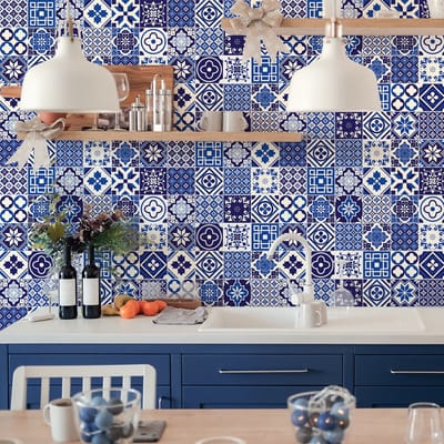Zelfklevende tegelmuurstickers voor keuken en badkamer - 60 SATIO cementtegelstickers - 60 stickers 20x20cm