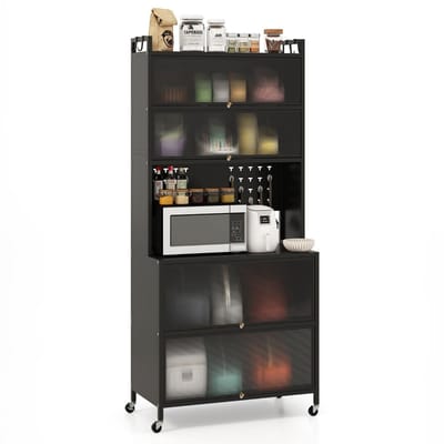 Magnetronkast - Keukenkast - Keukenrek Staand - Ovenkast - Rek - 80 x 40 x 182 cm - Organizers - Dubbele Draagplank - Aanrecht Organiser