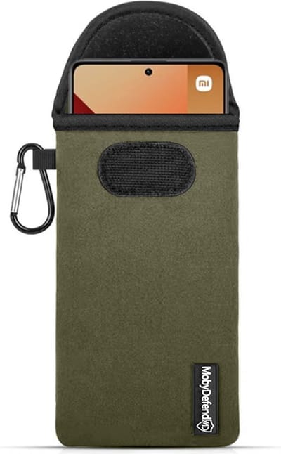 MobyDefend Hoesje - Geschikt voor Xiaomi Redmi Note 13 Pro 4G - Neopreen Pouch Met Karabijnhaak - Insteek - Riemlus - Groen