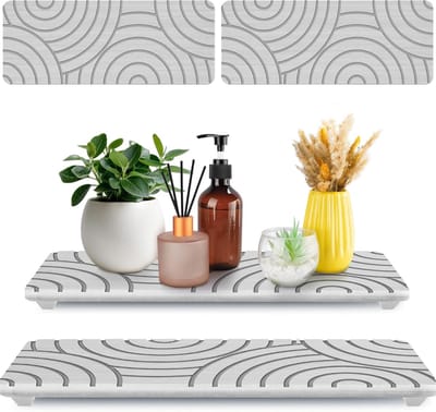 2 stuks Diatomeeënaarde badkamerlade, droogmat voor keuken en badkamer, niet-giftige vochtabsorberende organizer met anti-slip pad en schuurpapier voor eenvoudige reiniging