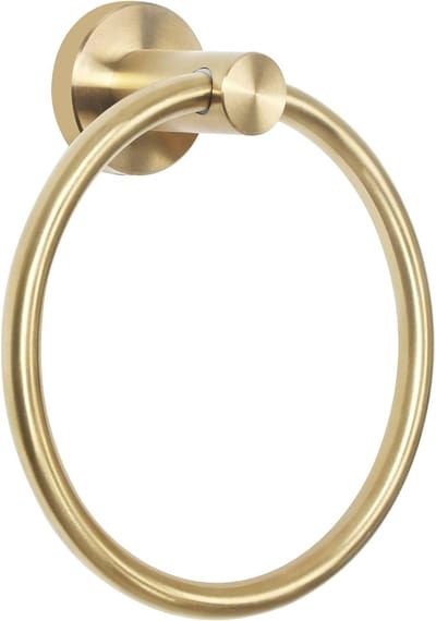 Handdoekring - Handdoekhouder - Ø 14 cm - Geborsteld Goud - Rond - RVS - Badkameraccessoire - Wandmontage - Installatie met schroeven - Op te hangen aan Aan douchewand