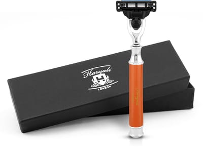 Haryali London 3 Edge Scheermes voor Mannen en Vrouwen - Smart Grip Lichaam & Gezichtsscheermes - Metallic Scheermes voor Mannen - Herbruikbaar Scheermes - Oranje