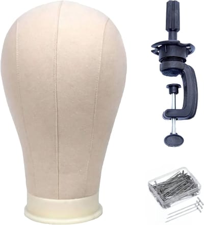 JustValue Mannequin Hoofd - Haarpop - Kapperspop Oefenhoofd - Pruikenstandaards - Paspop Hoofd - Pruiken Hoofd Standaard - Pruikenhouder - Pashoofd - Pop Haar Kapper - 53cm - Beige Canvas