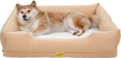 BingoPaw Luxe Hondenbank L - 95x67cm - Orthopedisch Hondenkussen - Afneembare Hoes - Antraciet Beige