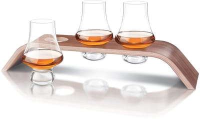 Dailygoods- Whiskey Set - Set van 3 loodvrije kristallen glazen - Houten levitatiestandaard - Proeverij glazen - Versterkte aroma's - Handgemaakt - Whiskyproeverij
