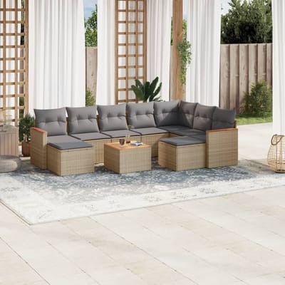 vidaXL - 10-delige - Loungeset - met - kussens - poly - rattan - gemengd - beige