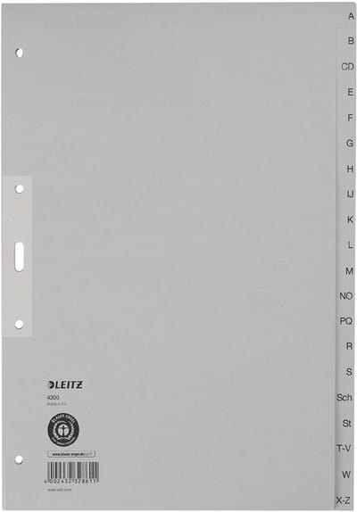 LEITZ Touw papier register, A-Z, A4 Overbreedte, halve hoogte
