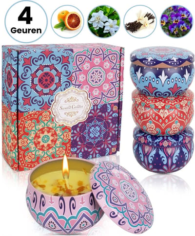 Boncy® Geurkaarsen Set - 4 Stuks Geur Kaarsen Geschenkset - Geurkaars Cadeaudoos Vrouwen - Kaars Cadeau voor Vrouw - Gekleurd