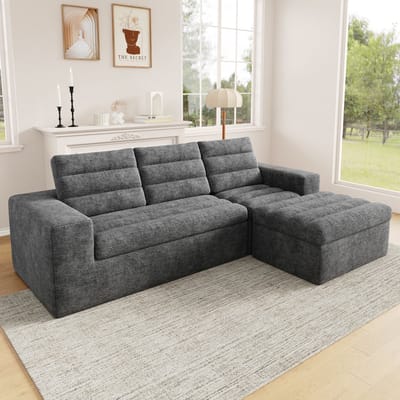 OKWISH Hoekbank 253 x 161 cm - Modulair En Frameloos Comfort Voor Woonkamer En Appartement - Chenille - Lichtgrijs