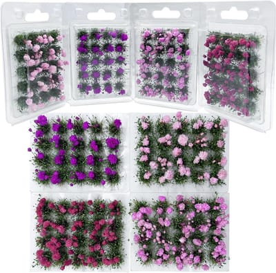 Bloemen en Gras Bundel voor Modelbouw, Tafelopstellingen en Diorama Accessoires, 4 Kleuren voor Landschapsinrichting en Miniatuur Decoratie