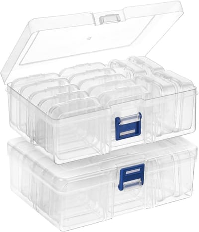 Kleine opbergdozen van helder plastic met scharnierend deksel, 15 stuks voor sieraden, knutselspullen en kleine onderdelen
