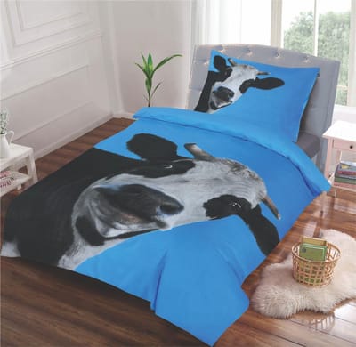 Trendy Koe Print Dekbedovertrek Set Zwart Wit Blauw - Eenpersoons 140x220 cm + Kussensloop 60x70 cm