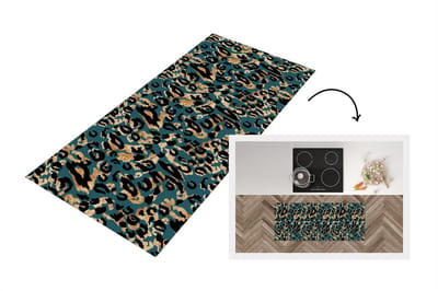 Keukenloper - Loper keuken - Panterprint - Turquoise - Bruin - 120x50 cm - Keukenloper vinyl