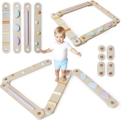 Mamabrum Houten Sensorische Balansbaan – 9-delige Montessori Evenwicht Set – Grote Houten Looproute voor Motoriek & Balans - Sensorisch Speelgoed 3+