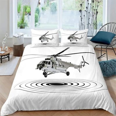 Vliegtuig Dekbedovertrek Vliegtuigen Vliegen in de Lucht Luchtvaart Luchthaven Helikopters en Jets Cartoon Stijl Kamer Decoratief voor Jongens Meisjes Cadeau 173x218cm 2pcs