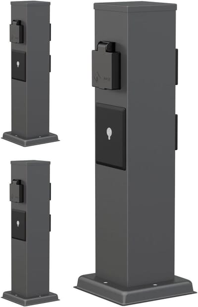 Tuinstroomzuil - Buitenstopcontact - Tuinverlichting Aansturen - 3 Stopcontacten met Deksel - 40 cm Hoog - Antraciet
