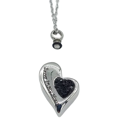 Ketting met As Hanger -Hart in hart gedenkhanger met mooie donkere zirkonia steentjes - Premium staal - Lengte 50 cm