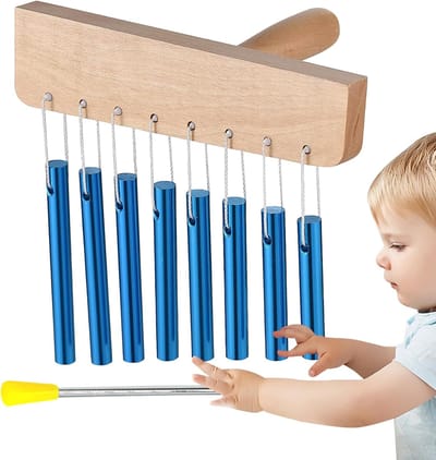 Klokkenspel Instrument - Muziekklokkenspel - Muziekles - 8 Aluminium Buis - 25 x 17 cm - Blauw