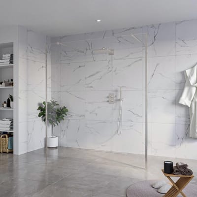 FugaFlow Eccelente Vetro Vrijstaande inloopdouche badkamer - 180x200cm - Helder - antikalk - 8mm veiligheidsglas - 2 zijwanden 30cm - met wandarmen en hoekprofielen - RVS geborsteld -