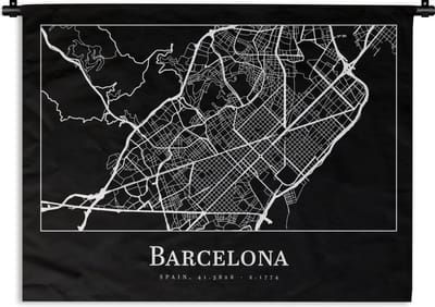 Wandkleed - Wanddoek - Stadskaart - Barcelona - Plattegrond - Kaart - 120x90 cm - Wandtapijt