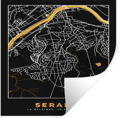 Muurstickers - Sticker Folie - Plattegrond - Goud - Seraing - Kaart - Stadskaart - 100x100 cm - Plakfolie - Muurstickers Kinderkamer - Zelfklevend Behang XXL - Zelfklevend behangpapier - Stickerfolie
