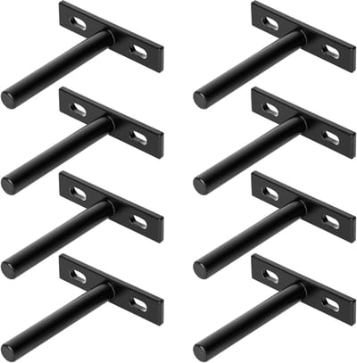 Zware Wandplank Steunen voor Verborgen Planken - T-vormige Metalen Beugels, Matte Zwart, 8 Stuks, Perfect voor Houten Planken en Decoratie