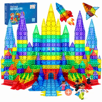 Magnetic tiles - XL 129 stuks - Magnetische tegels - Speelgoed - Magneet tegels - Montessori - Bouwstenen - Travel set - Constructiespeelgoed - Met 4 magna poppetjes