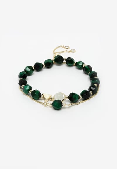 AVANT-GARDE PARIS Crystal Green Bracelet - goudkleurig - diameter 6.5cm - met kristallen - slip-on sluiting