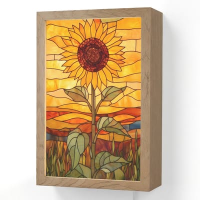 Wandlamp 20x30 cm - Oplaadbaar - Zonnebloem - Mozaïek - Zonsondergang - Geel - Wandlampen binnen woonkamer - Slaapkamer lamp met kabel - Decoratieve nachtlamp - Vloerlamp snoer