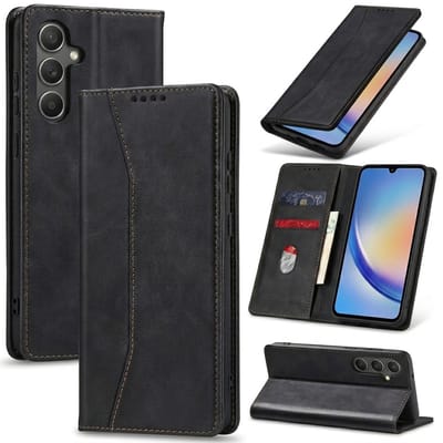 Zwart kunstleer wallet case telefoon hoesje geschikt voor Samsung Galaxy A34 dames en heren met magneetsluiting en flip cover