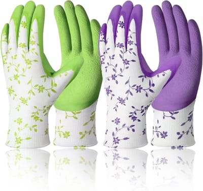 Nylon Tuinhandschoenen voor Volwassenen met Latexcoating - Antislip - Ademend - Prikbestendig - Krassbestendig - Unisex Maat - Paars en Groen