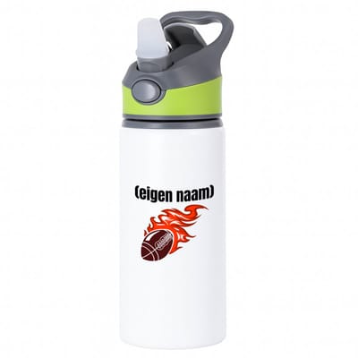 Hacebo® - rugbybal vuur met eigen naam waterfles met rietje groen - Rugby - atleten - iemand die houdt van rugby - verjaardag - cadeau - kado - water fles - 650ML