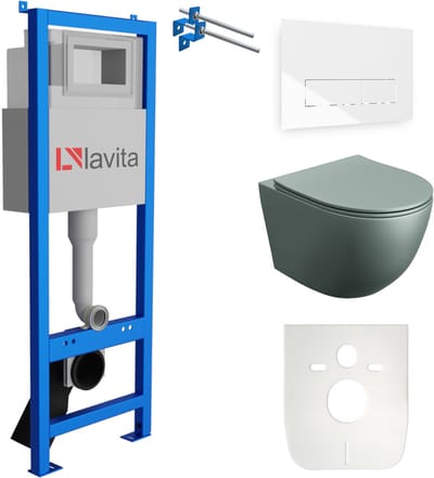 LAVITA LAV 101 SINTO GREY - Inbouwreservoir WC 40cm - Witte bedieningsplaat - Rimless wandcloset - Toiletset Grijs