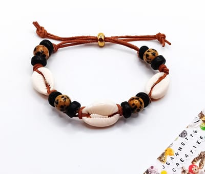 Jeannette-Creatief® - Beach - Armband Natuursteen Kokos Kauri - Dames Armband - Armband - Dalmatier Jaspis - Kralenarmband - Leren Armband - Armband met Schuifknoop - Kokosarmband - Kokos armband